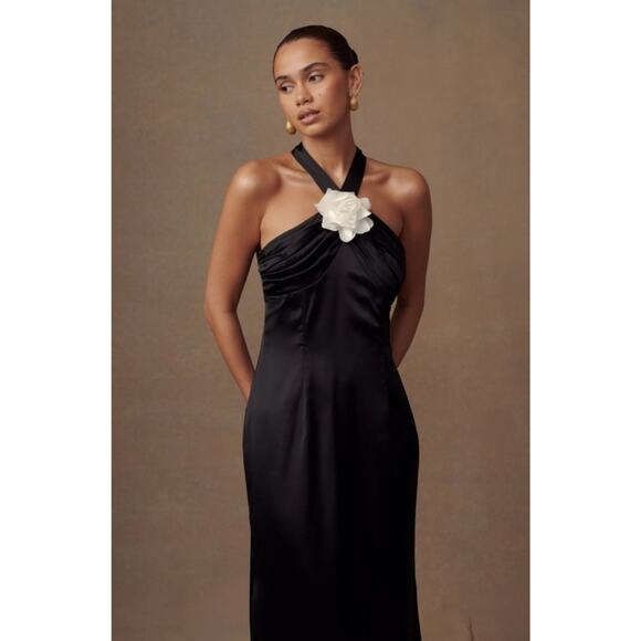 Meshki Dylan Rose Halter Dress Size S Black Maxi Halter Gala Formal Occasion - Picture 5 of 14